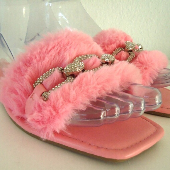ANNA rhinestone flat-bottomed furry slippers women's slipper Size-10 #36 - Picture 2 of 6
